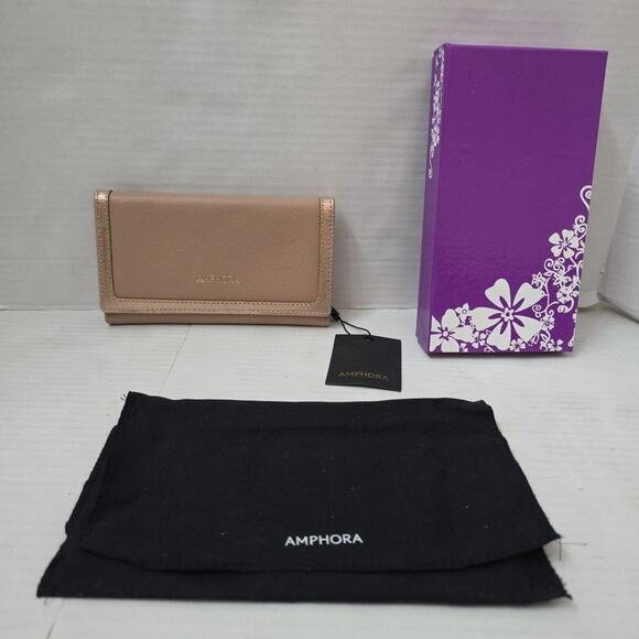 Amphora Leather & Fabric Checkbook Wallet Bi-Fold Pink 2 Tone New - Picture 2 of 8